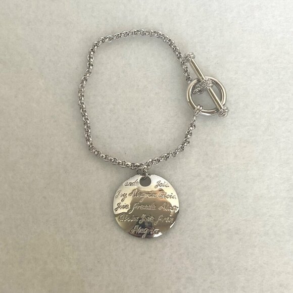 Sterling Silver 925 Engraved Joy Alegria Joie Gioja Rolo Chain Bracelet 7.25" - Picture 13 of 16